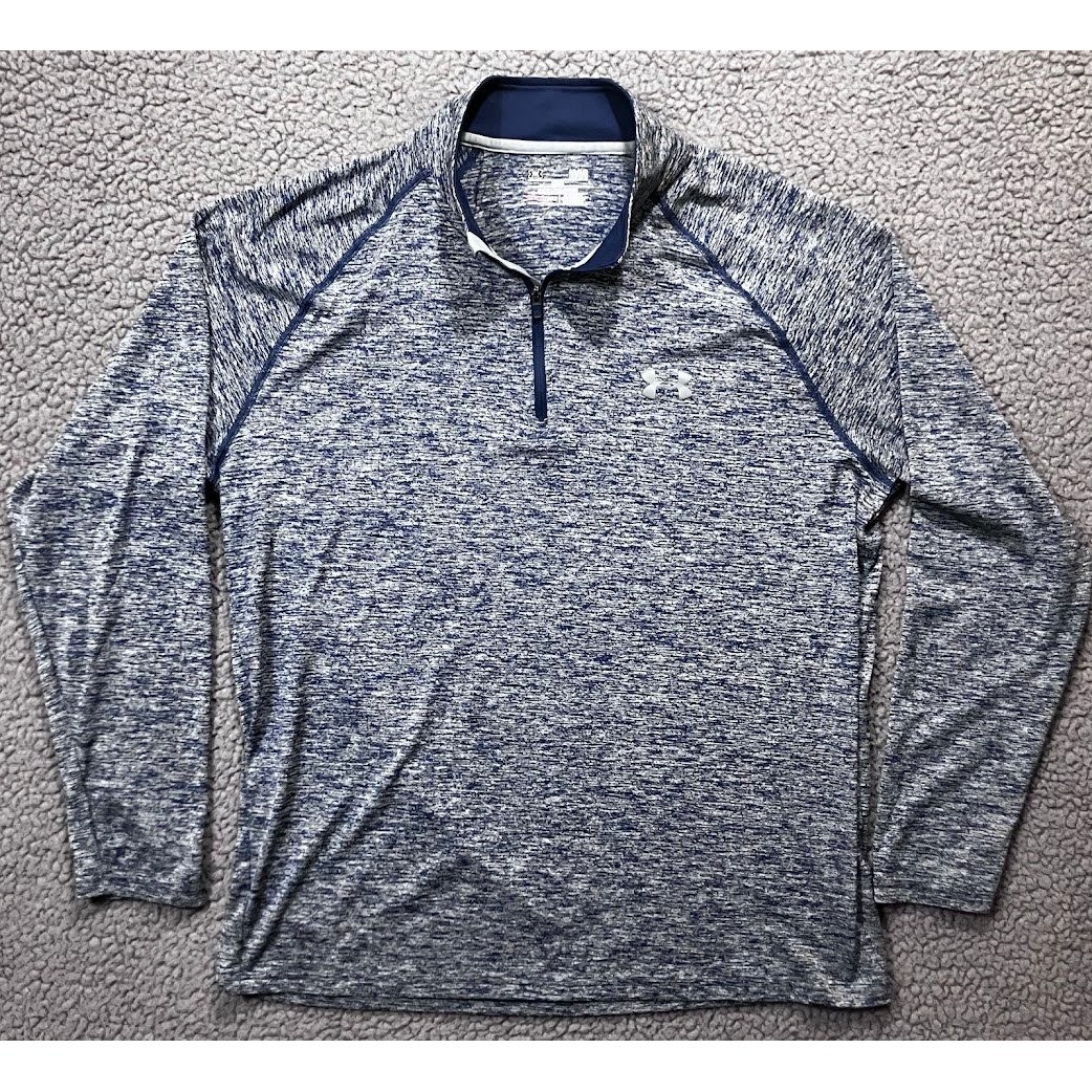 Under Armour Mens HeatGear 1/4 Zip Pullover Blue Space Dye Heather Large