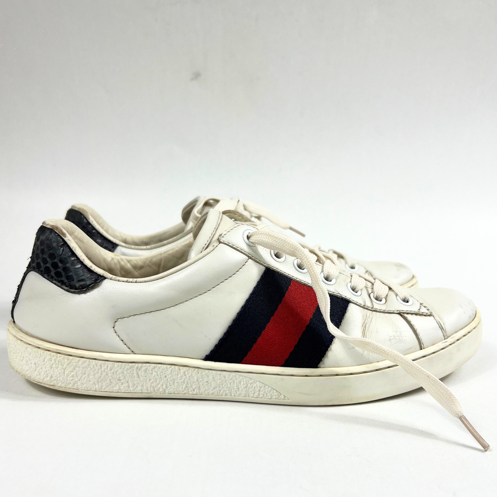 Gucci Ace Web Stripe Sneakers Men’s Size 6 White Leather Low Top Trainers Shoes
