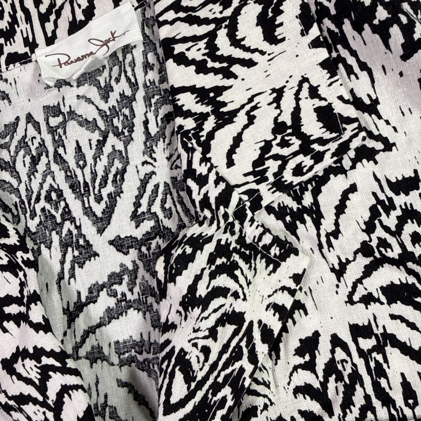 Panama Jack Linen Blend Tie Front Button Up Shirt Women’s XS Black White Floral