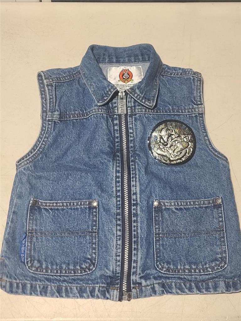 Vintage Warner Bros. Looney Tunes Tasmanian Devil Denim Vest Toddler Size 4T