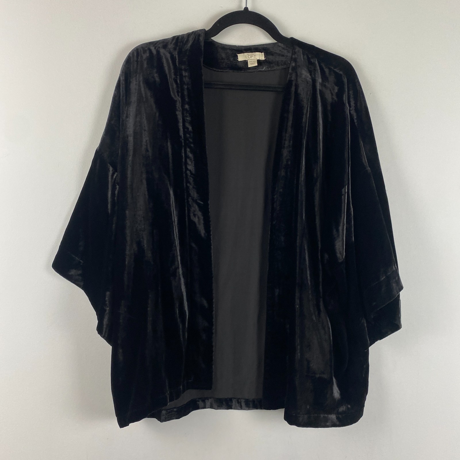 Ann Taylor Loft Kimono Cardigan Womens One Size Black Velvet Open Front