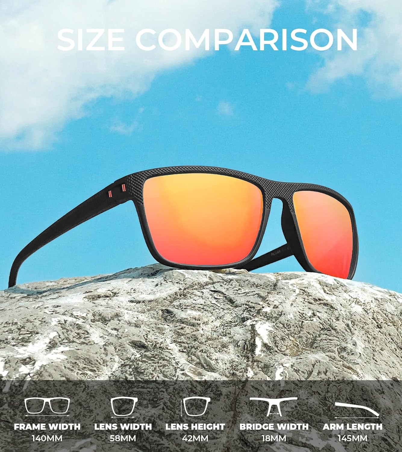 KALIYADI Polarized Sunglasses for Men, Medium, (3 Pack) Black/Ice Blue/Red