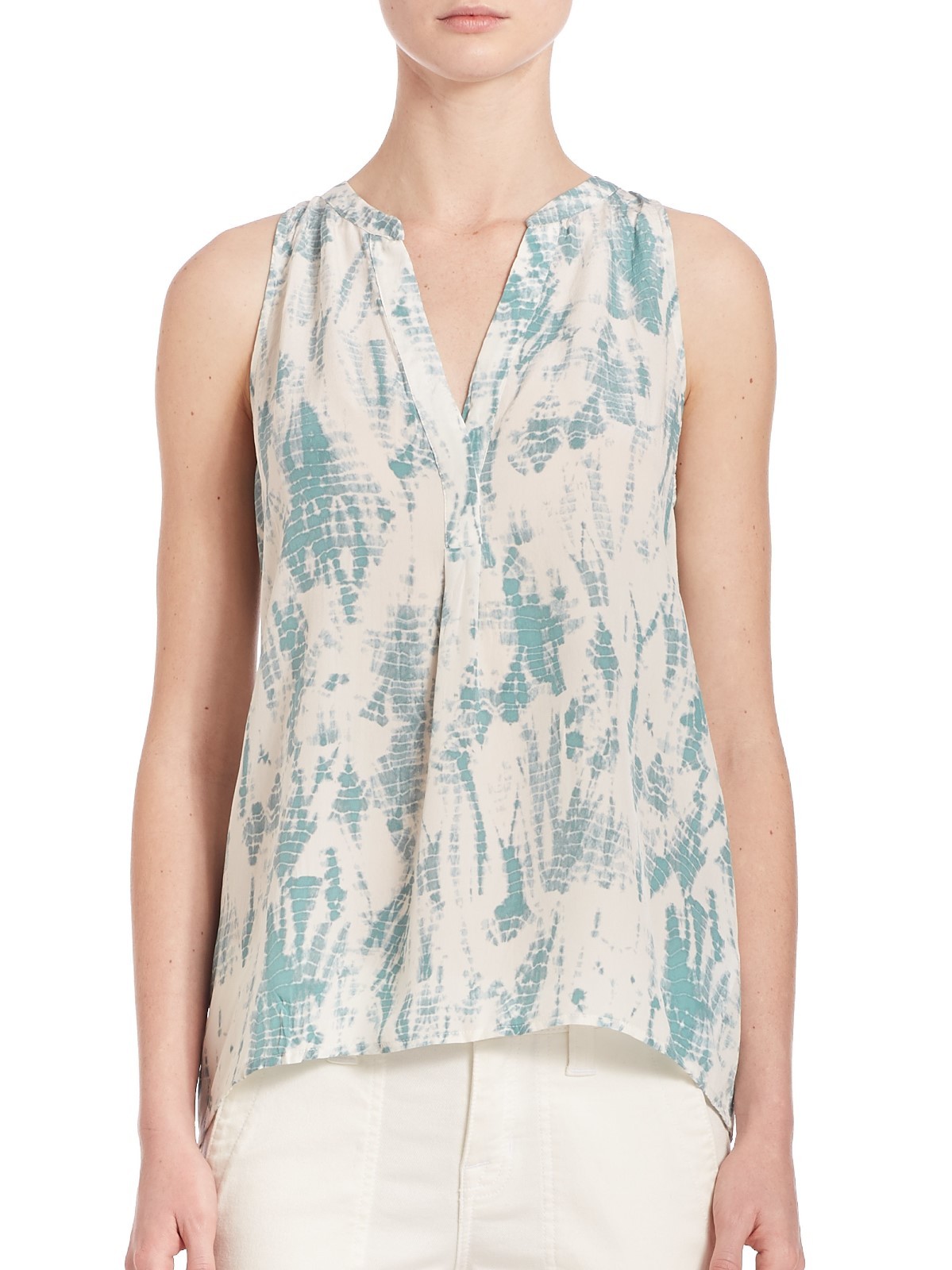 JOIE Aruna Tie-Dye 100% Silk Top Blouse NWT Blue Haze/ White Moss Teal Sz S $188