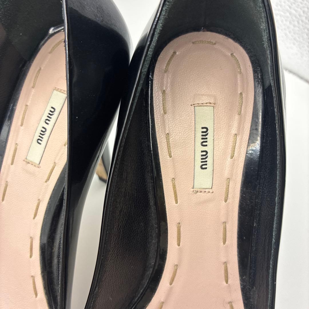 MIU MIU Open Toe Stiletto Heels Patent Leather Black Women’s Size EU34/US4