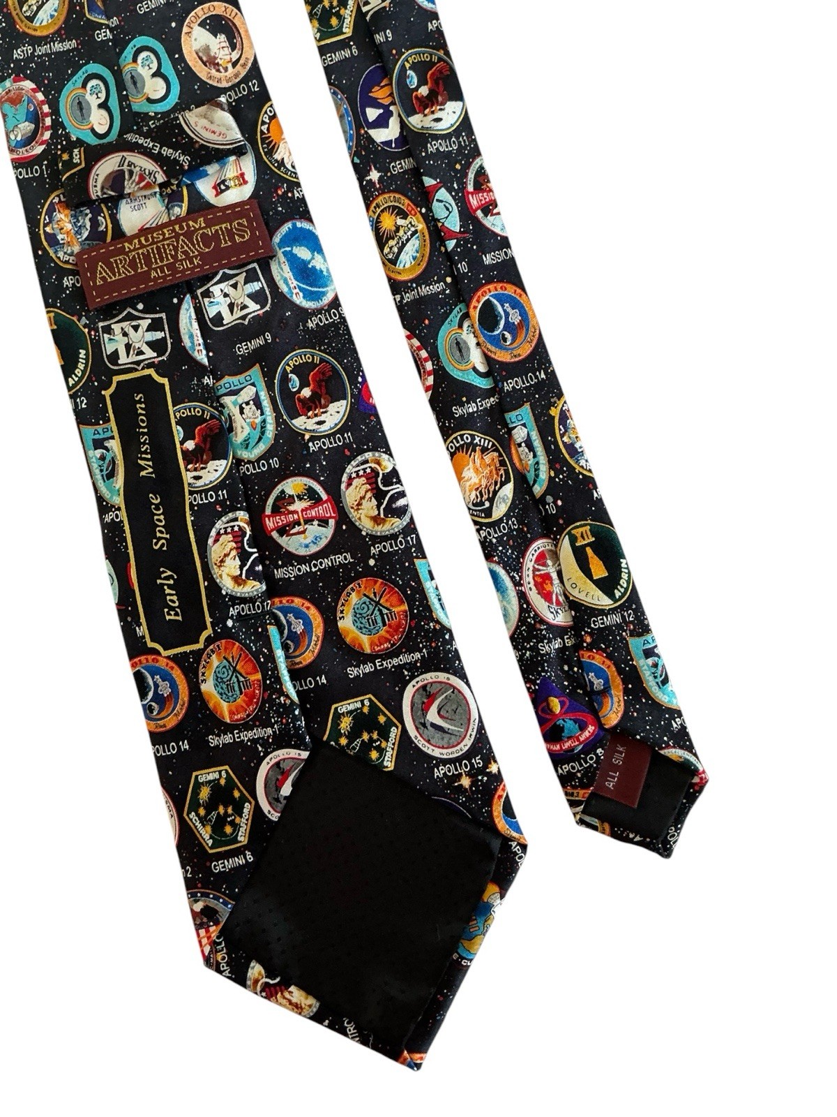 Museum Artifacts Silk Tie Early Space Missions Badges NASA Multicolor Necktie