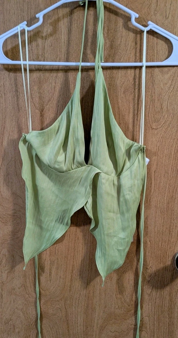 Pitaya Pretty Garbage Open Back Flowy Halter Tank Top Size Small Green Butterfly