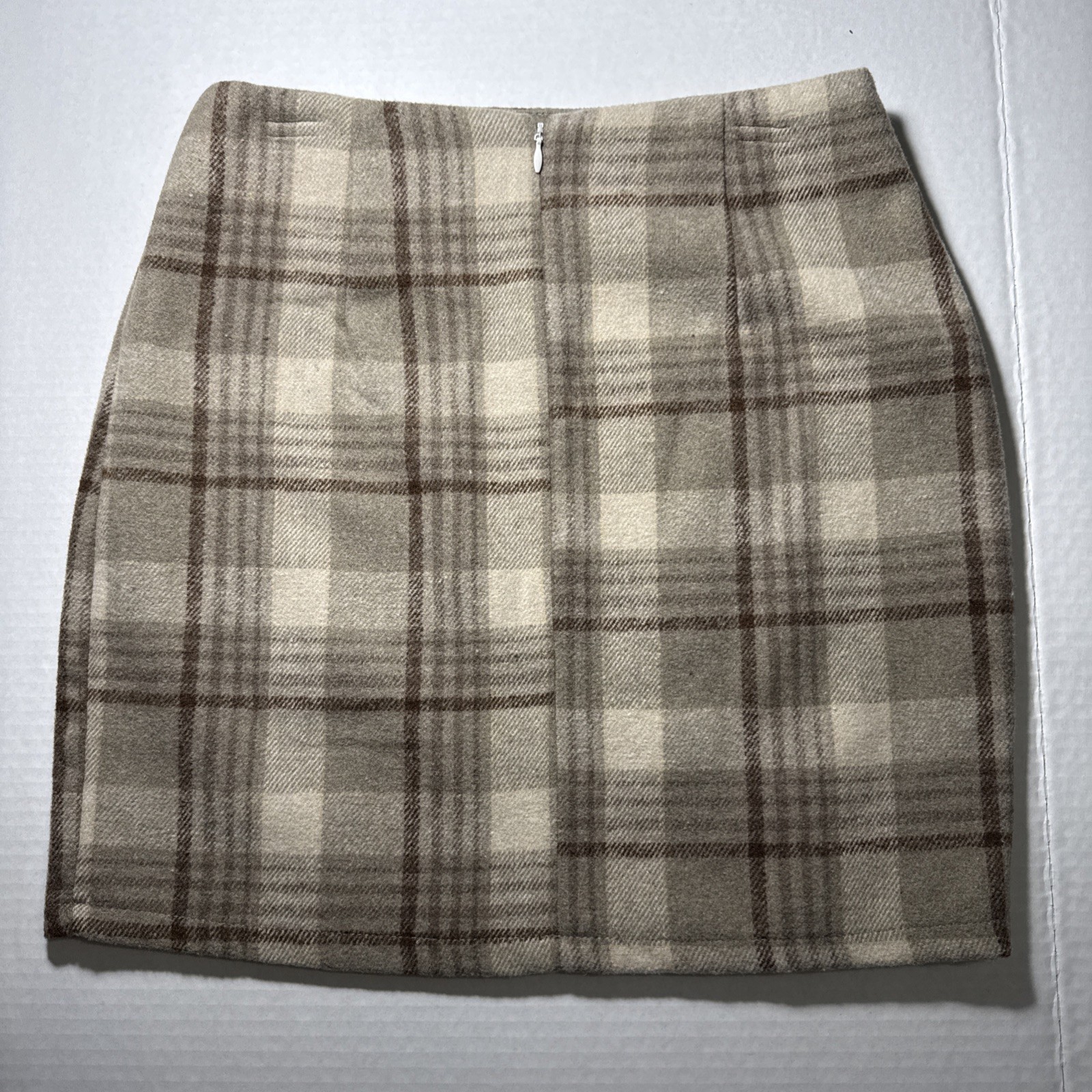Plaid Slit Shein Womens Pull On Skirt Size XS Short Tan Brown Burgundy