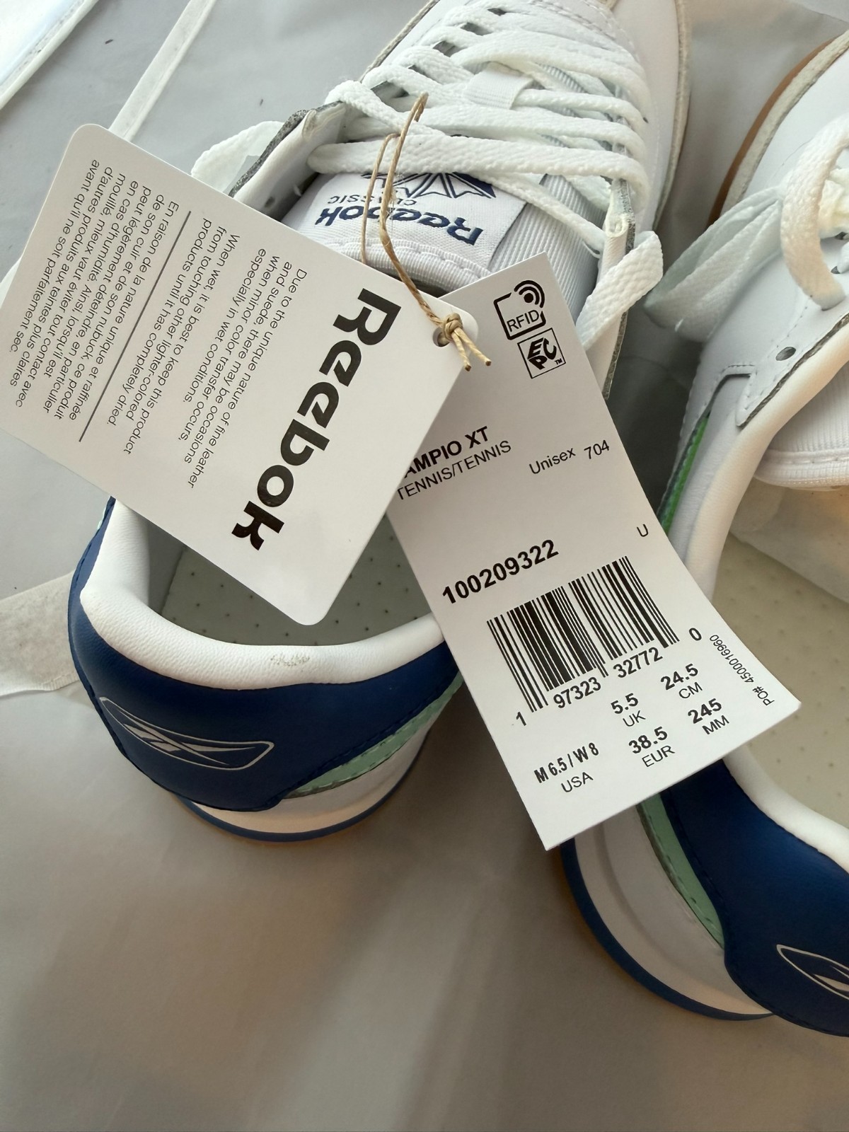 Reebok Unisex Campio XT Sneakers – White/Blue/Aqua, Size Men-6.5 Women-8 NEW