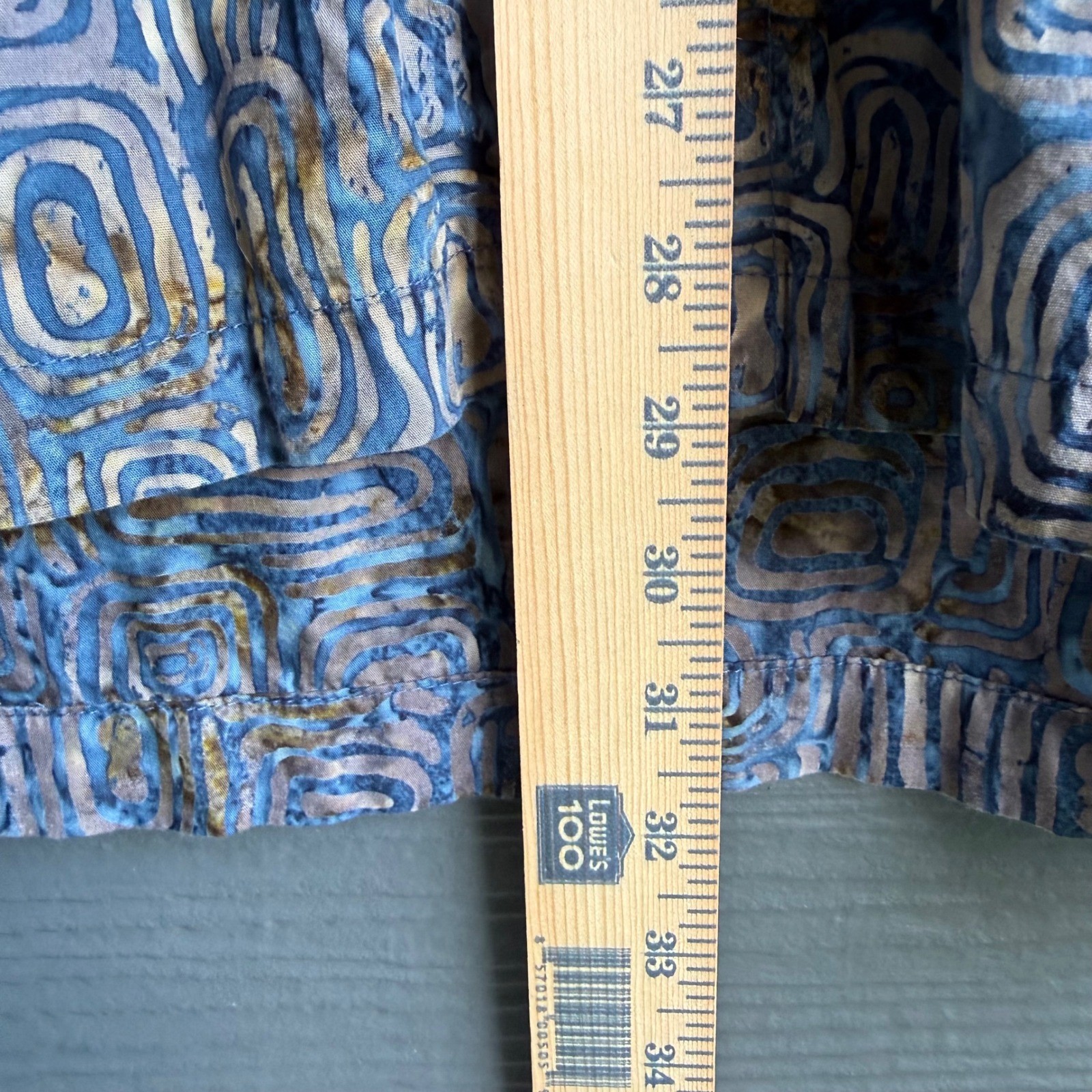 Johari West 100% Cotton Batik Shirt Mens XL Blue Geometric Hawaiian Button Up