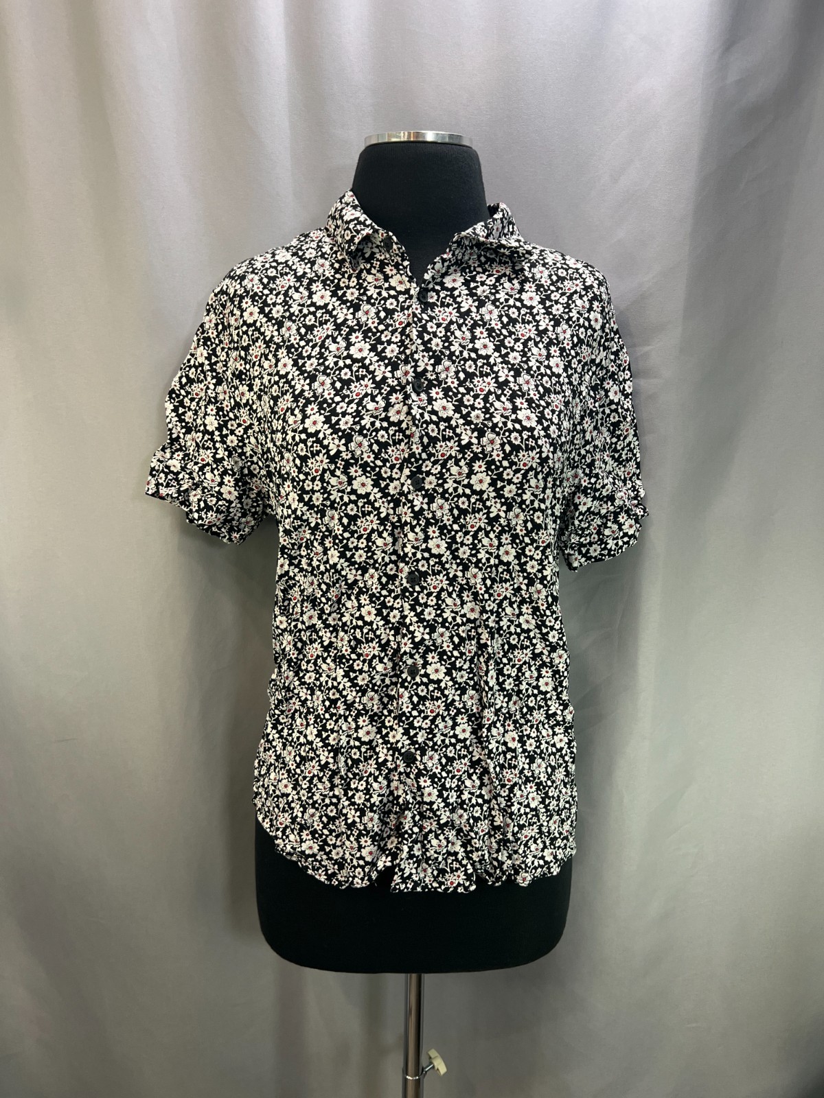 Denim & Flower Ricky Singh Shirt Womens Medium Black White Floral Button Front