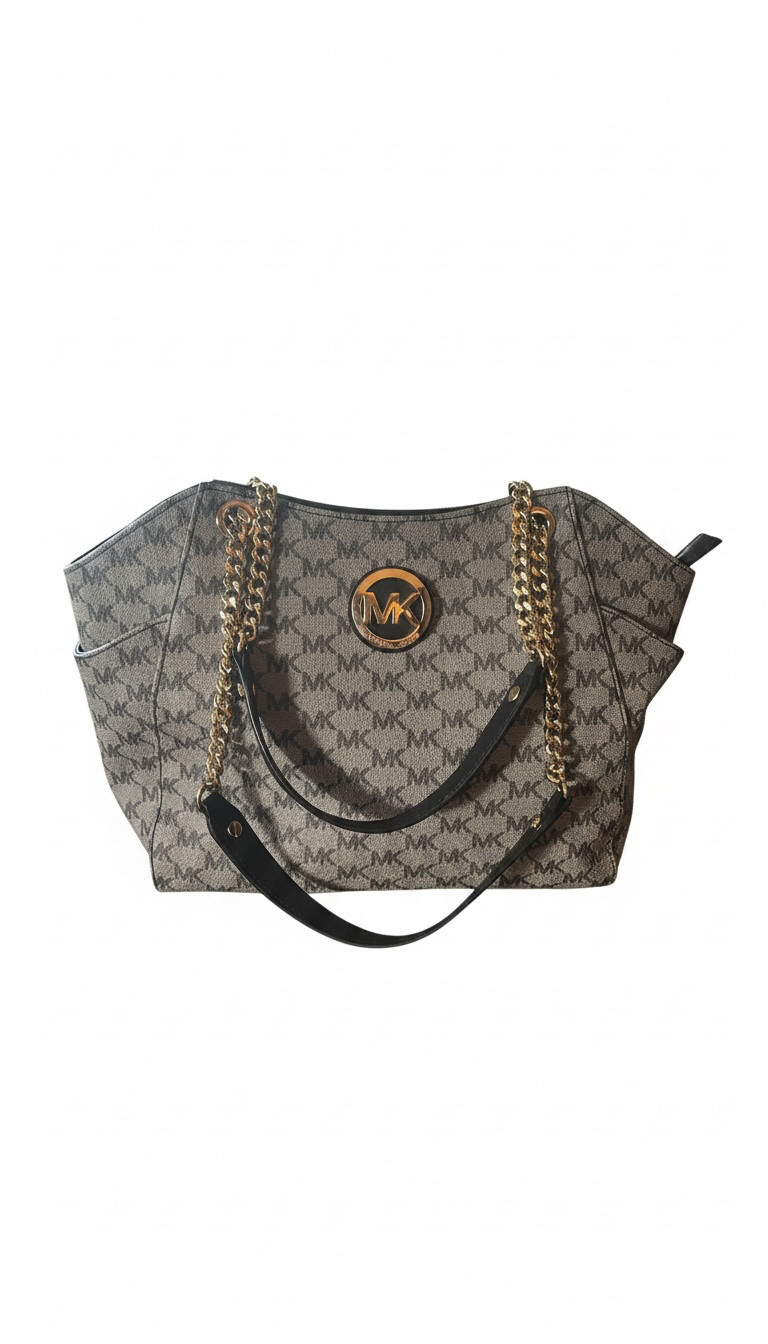 Michael Kors Jet Set Travel Logo Print Chain Shoulder Tote
