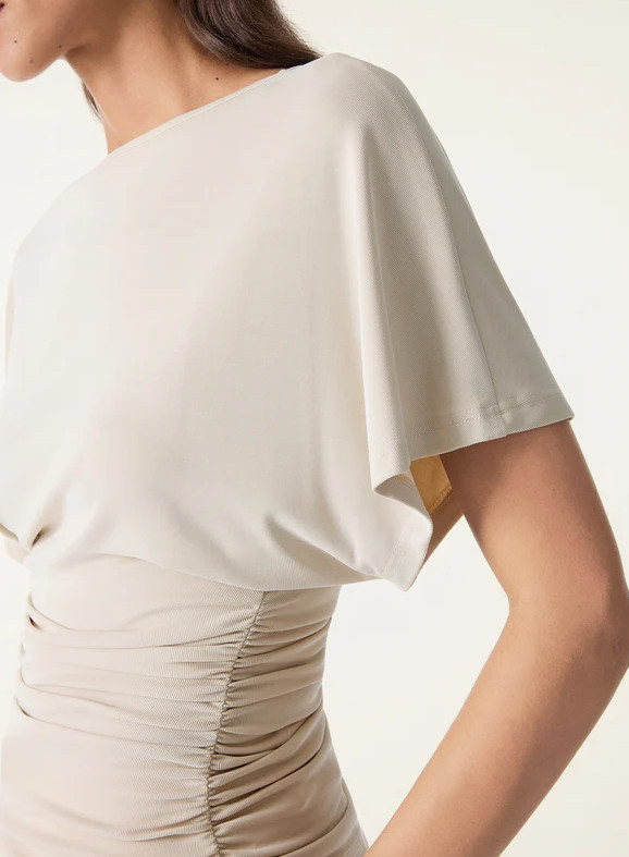 New!! OGLmove Effortless Boatneck Batwing Sleeve Side Ruched Top, Morning Mist