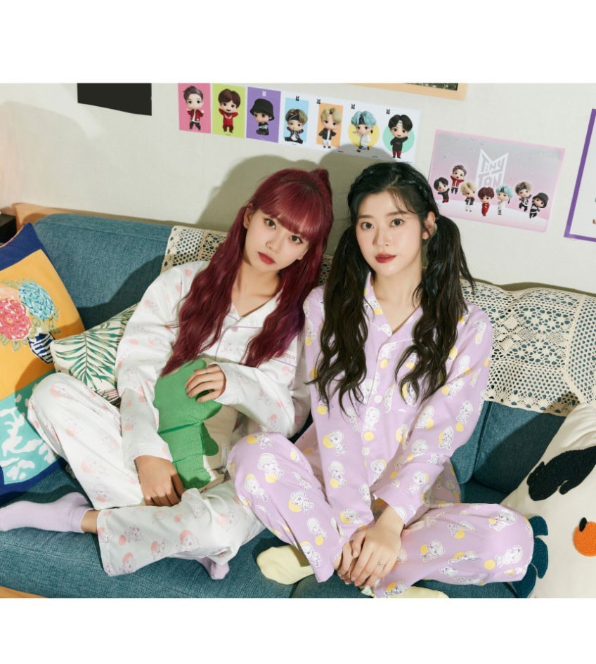 BTS TinyTAN Dotted Pajama Jimin Pajamas Set Orange Striped Official New