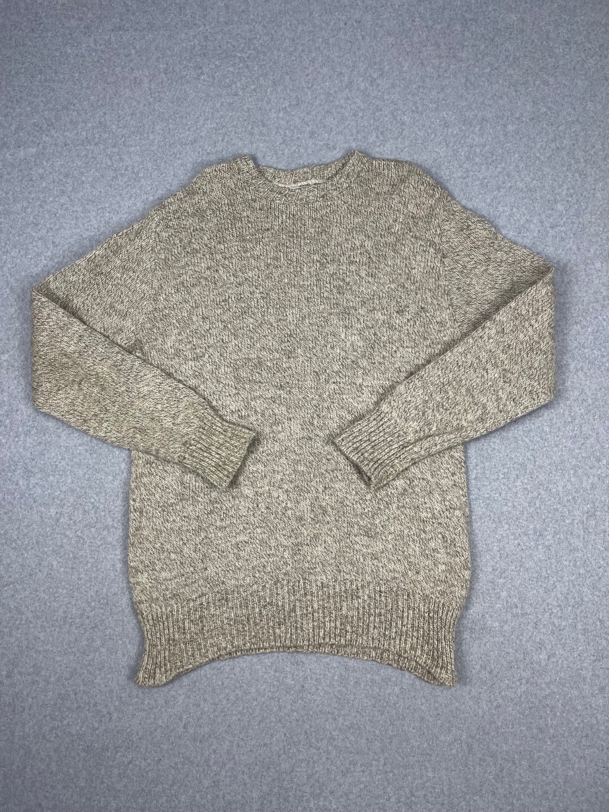 Vintage LL Bean Sweater Mens 2XL Tan Wool Fisherman 90s Crew Neck Pullover