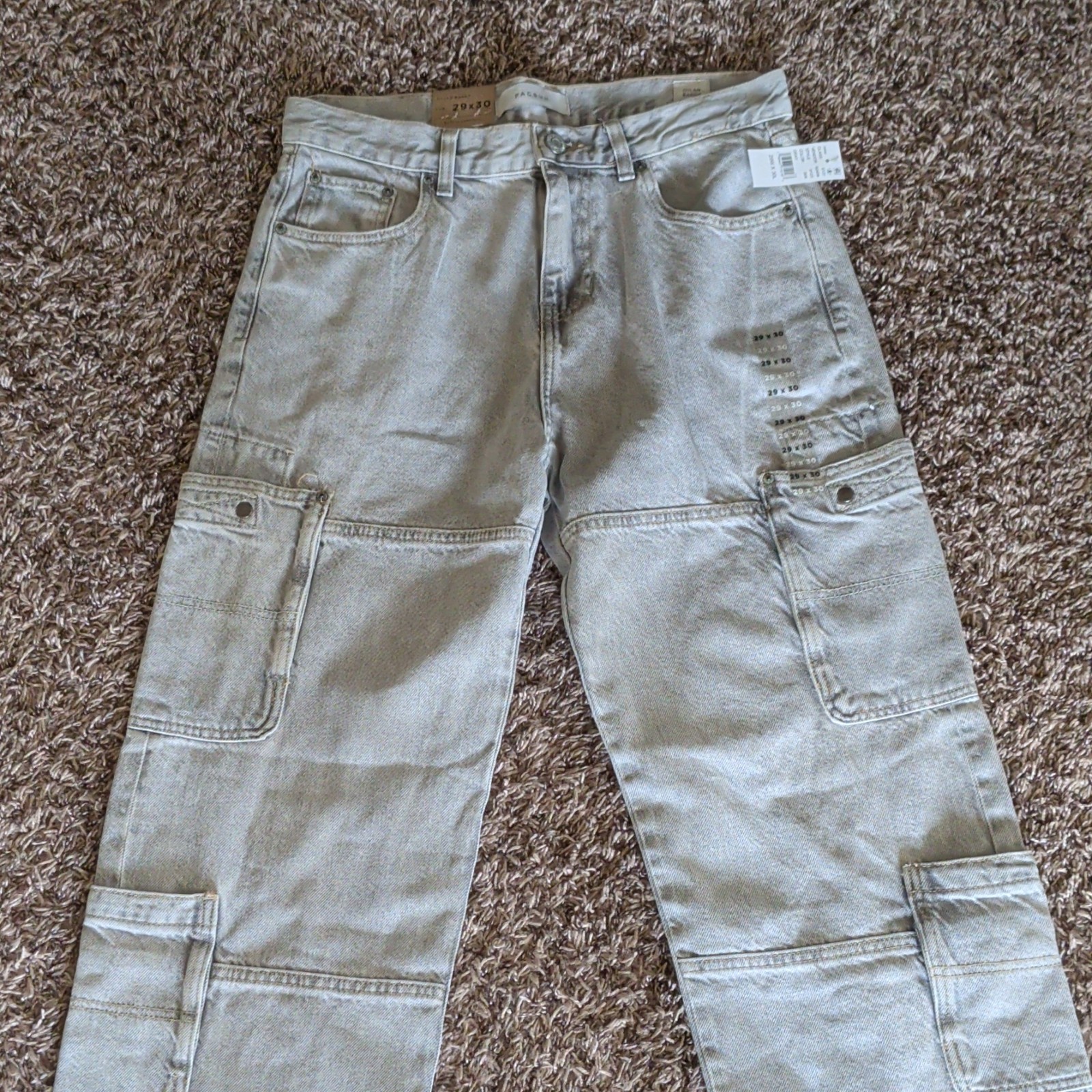 PacSun Dylan Baggy Gray Light Wash Denim Jeans Mid Rise Cargo Pockets NWT