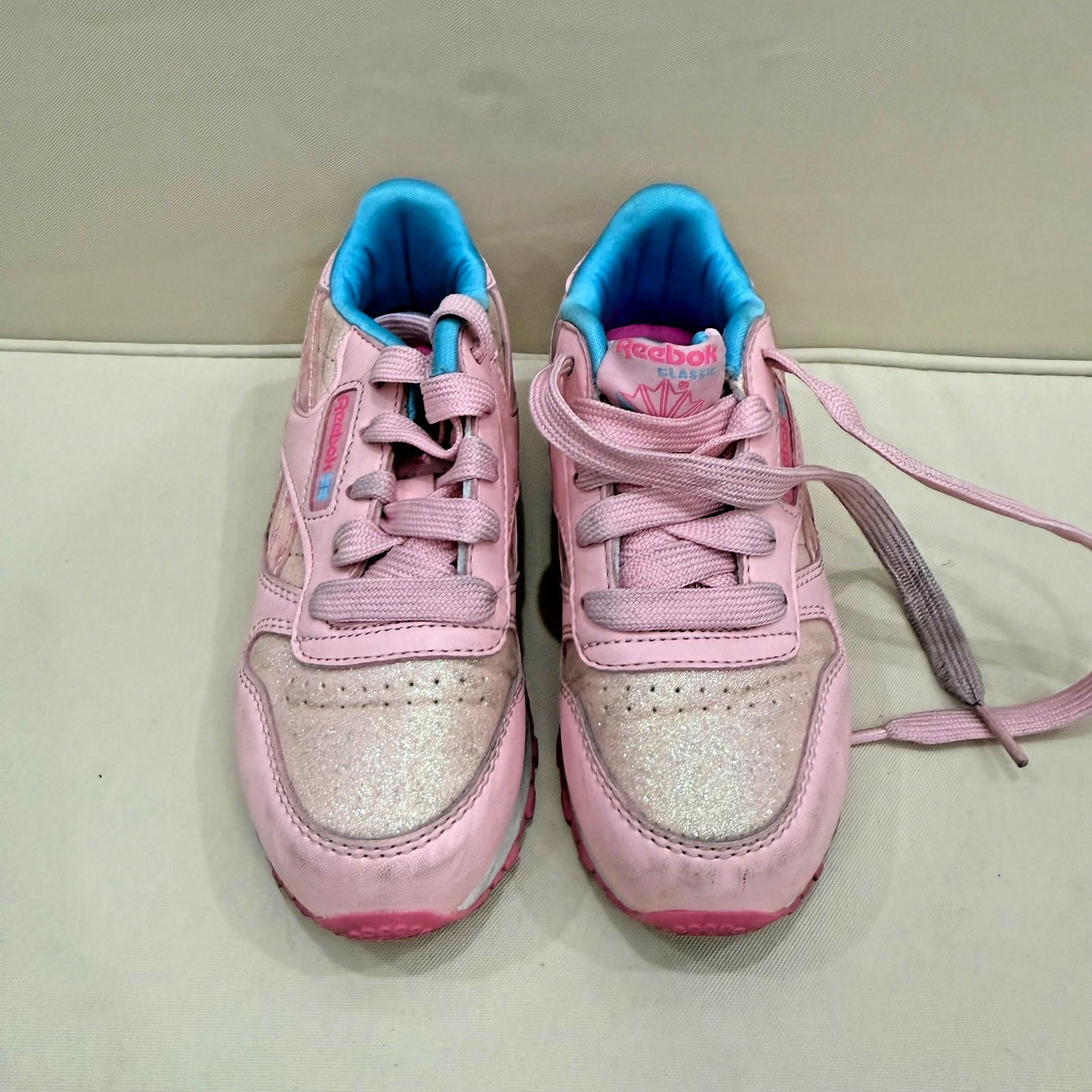 Reebok Classic Girls Sneakers Pink Glitter Athletic Shoes Youth Size 11.5