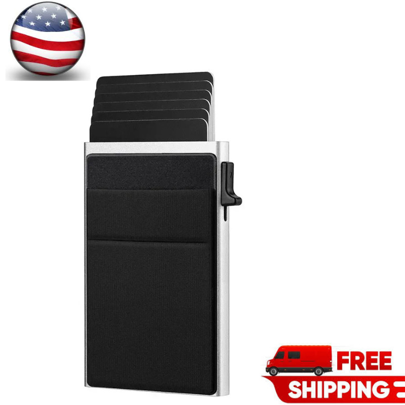 Mens RFID Blocking Wallet Slim Credit Card Holder Black Minimalist Auto Pop Up