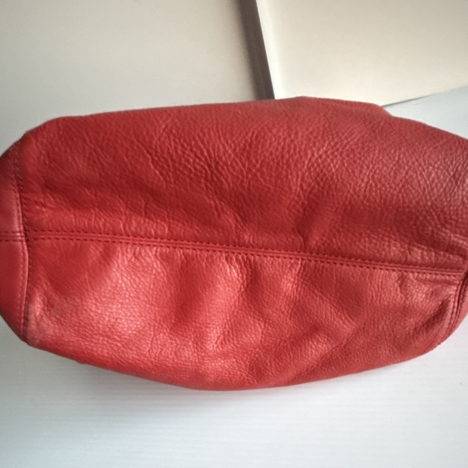 Michael Michael Kors Red Pebbled Shoulder Bag Magnetic Closure Chain Gold HW