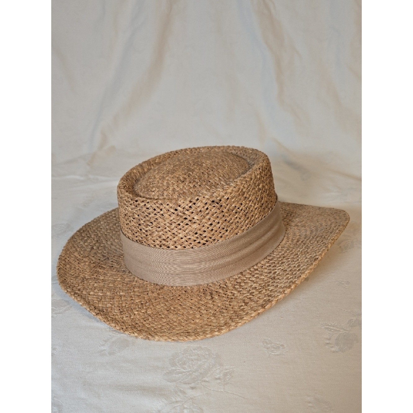 Peter Grimm Natural Brown Straw Fedora Panama Hat with Tan Band One Size