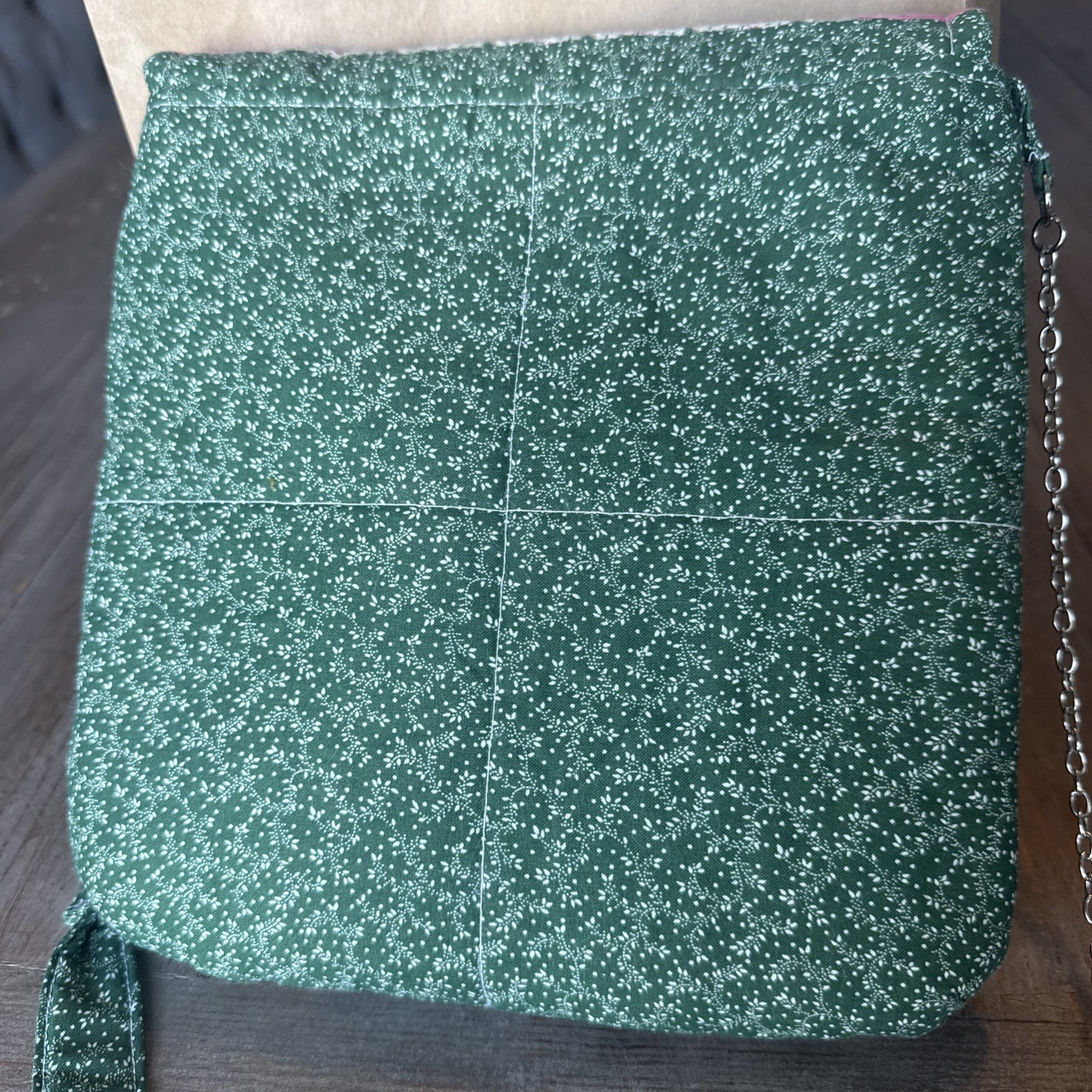 Homemade Quilted Cottage Core Cross Body Bag W/ Chain And Fabric Strap And Snap