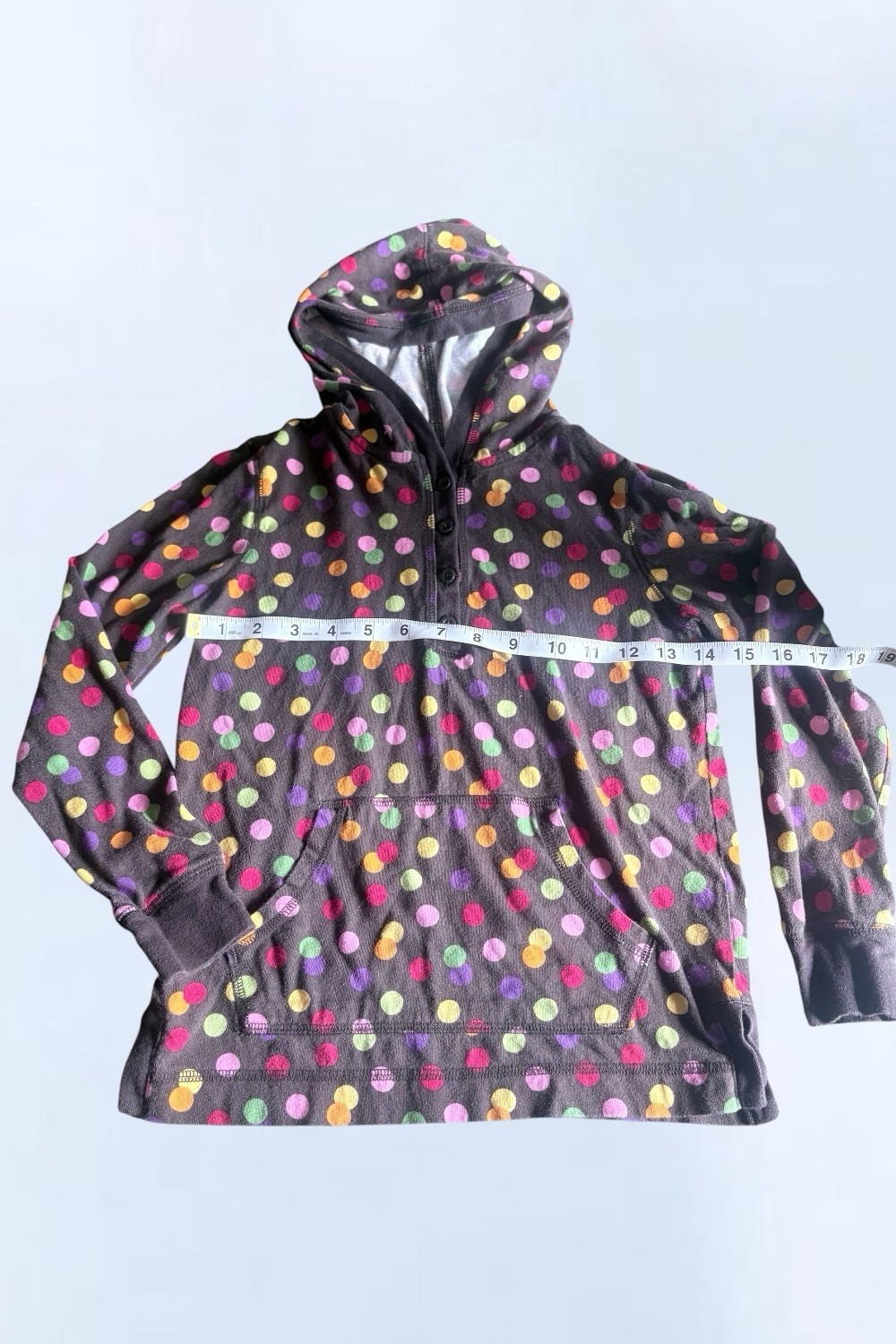 Vintage Crazy 8 Girls Hoodie Size Large 10 12 Brown Colorful Polka Dot Henley