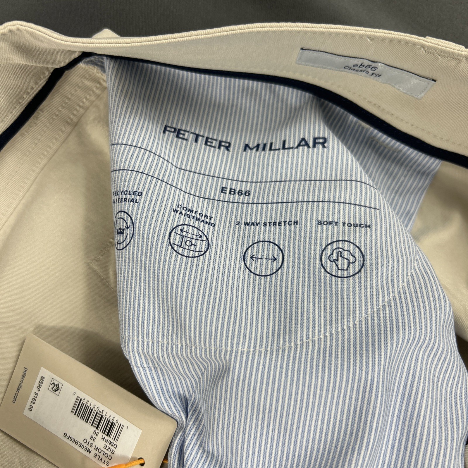 Peter Millar Golf Pants Crown Sport eb66 Performance 38 x 30 Stone NWT MSRP $168