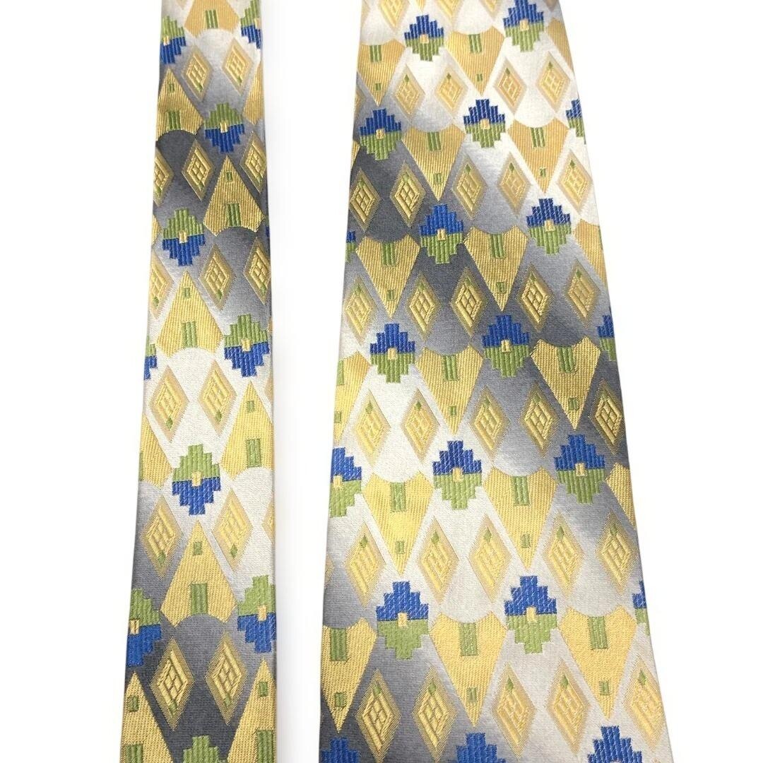 GIANNI VERSACE Tie Geometric Gray Black Yellow Green Blue Vintage Authentic