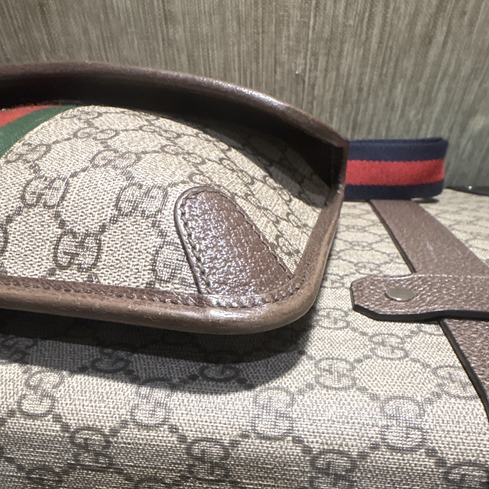 Gucci GG Monogram Ophidia Crossbody Belt Bag Adjustable Strap Gold Hardware