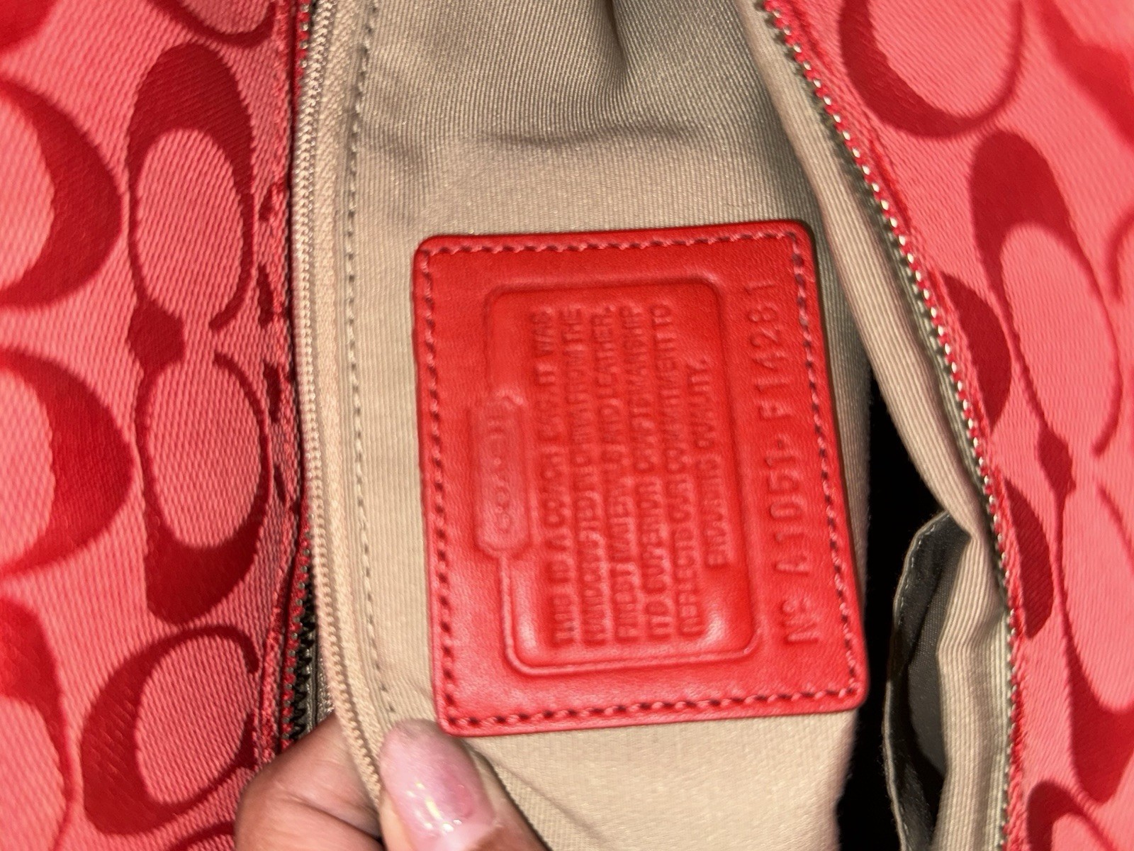 Coach Signature Pink/Red Tote Bag Zip Top Silver Hardware Charm Pockets Studs