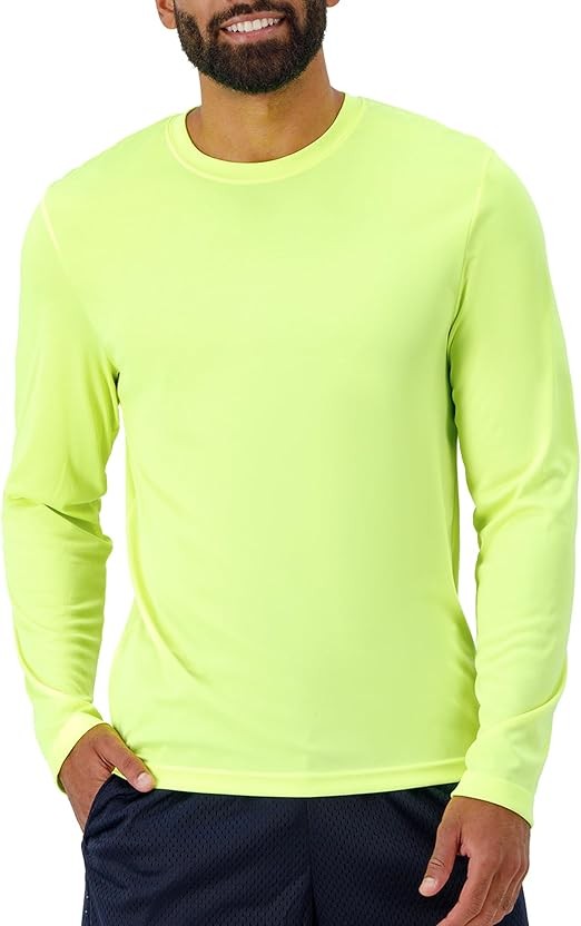 Hanes Sport Cool DRI Men’s Performance Long Sleeve T-Shirt – Safety Green,XS-3XL