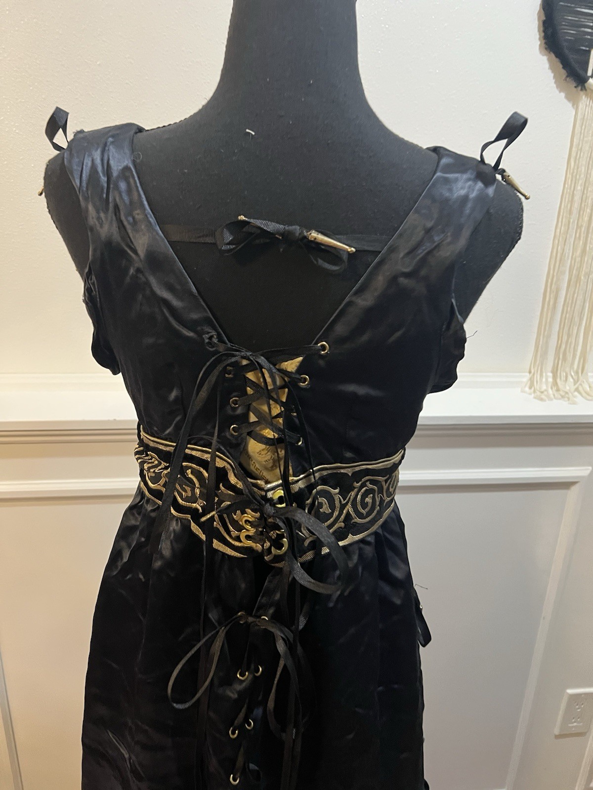 Medium Blue/Gold Satin Gothic Dress Medieval Renaissance Homemade Quality