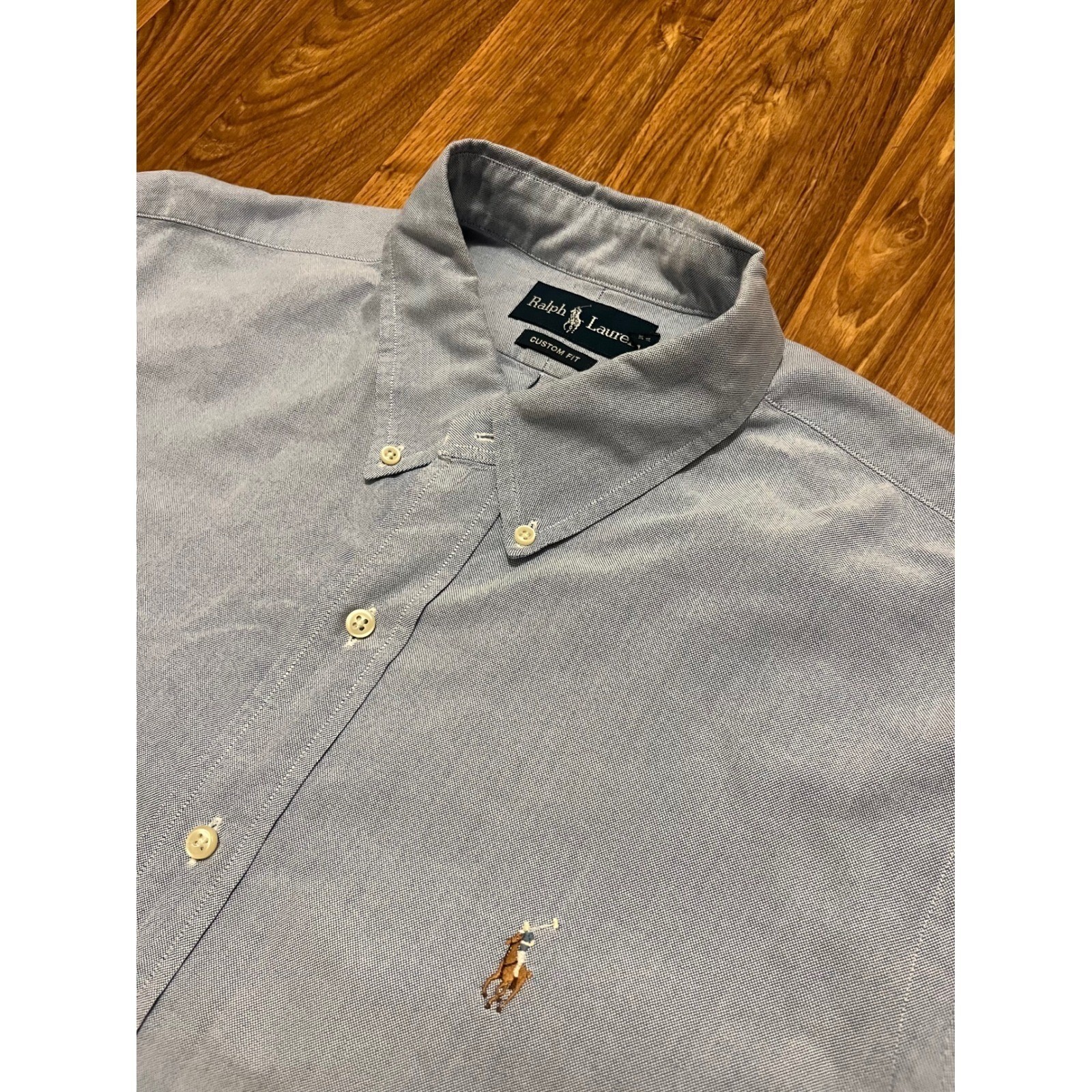 Ralph Lauren Button Up Shirt Men XL Blue Custom Fit Oxford Flesh Pony Logo