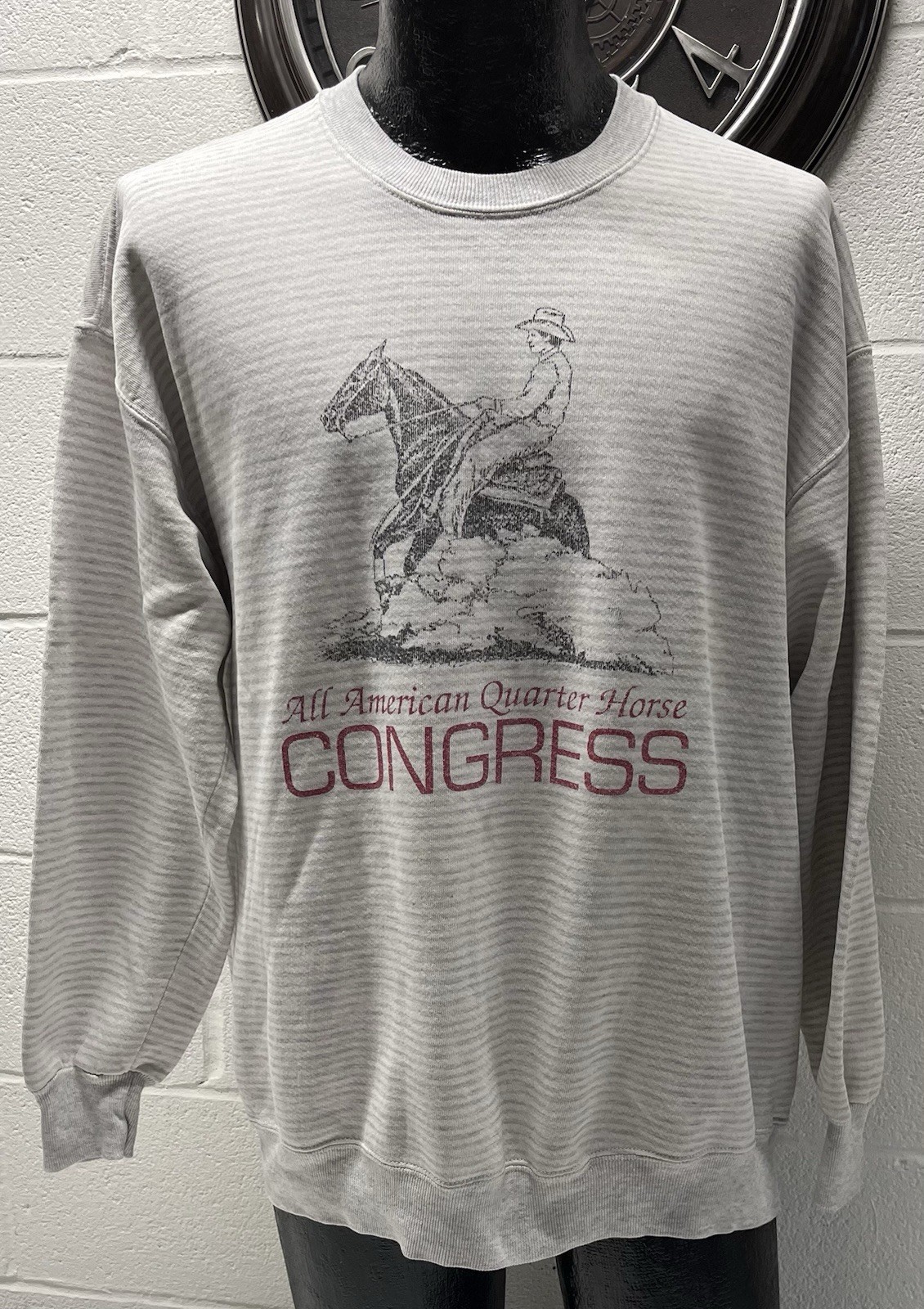 VTG Jerzees All American Quarter Horse Congress gray striped 80’s sweatshirt