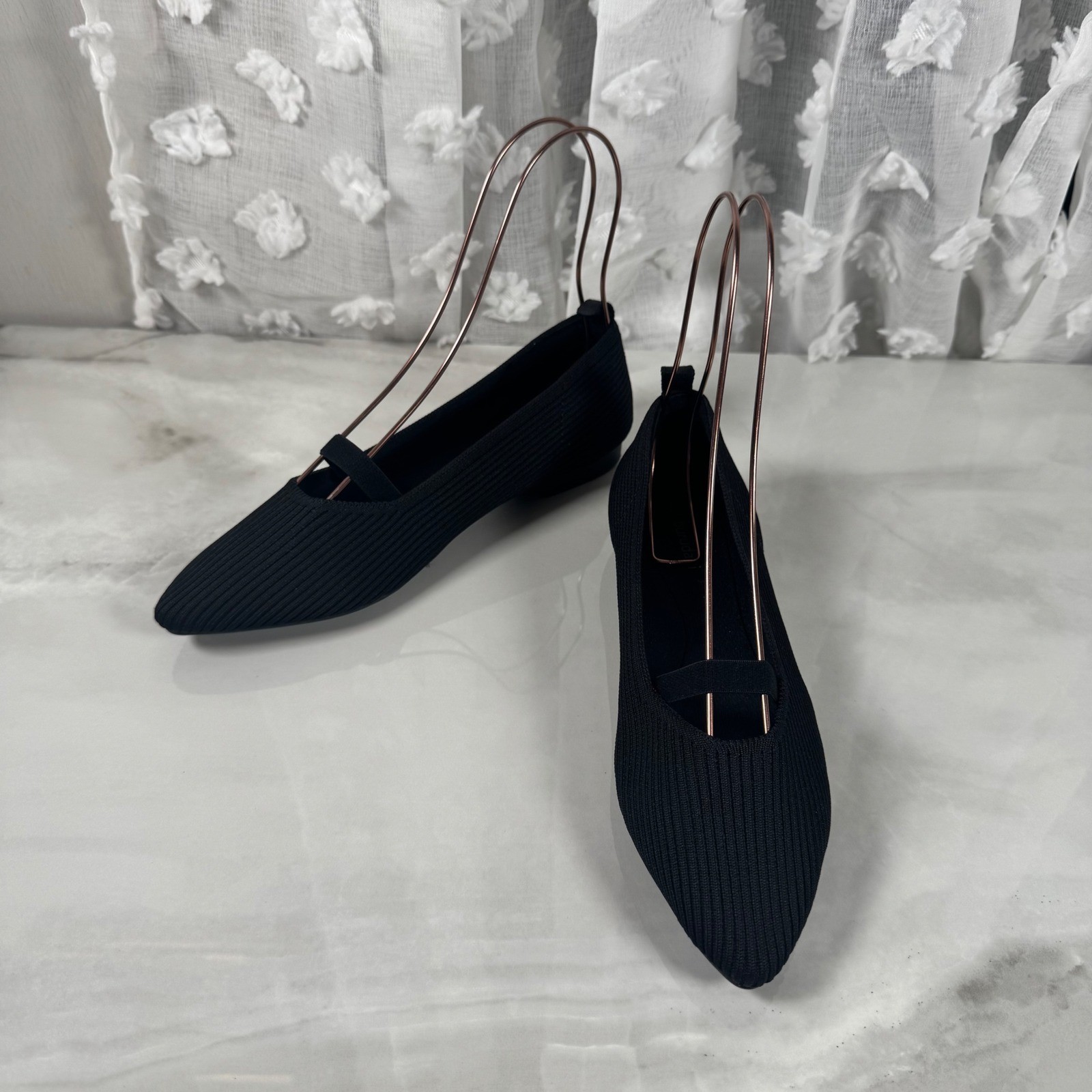 Burudani Isla Black Knit Pointed Toe Flats Breathable Slip On Mary Jane 7