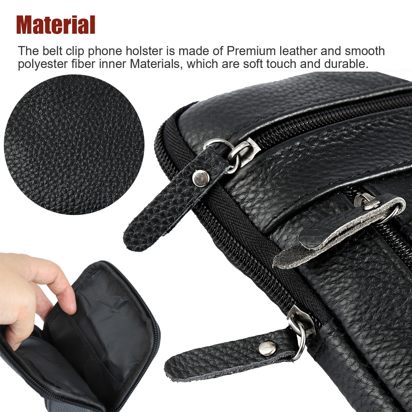 Men Leather Cell Phone Belt Bag Waist Bag Shoulder Pouch Crossbody Purse Pocket