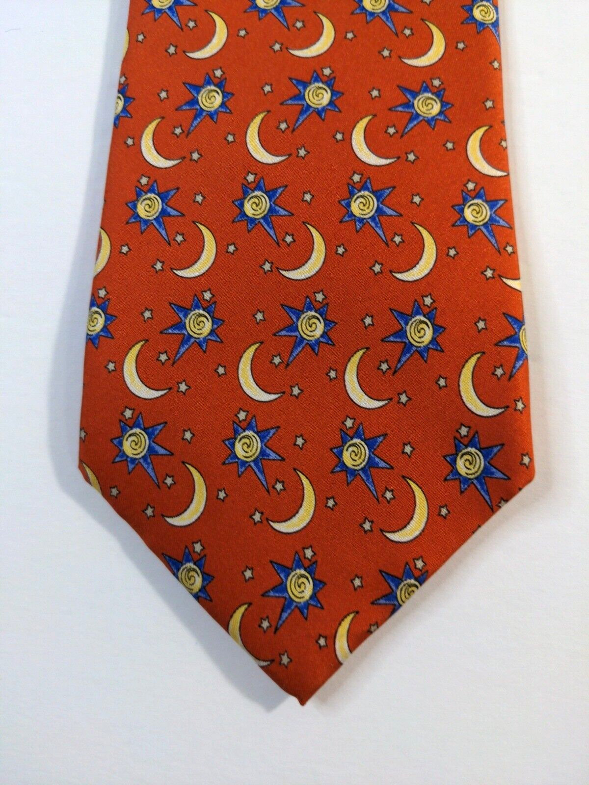 Sun & Moon Tie Lands’ End Silk Handmade Novelty Necktie USA Long 64 x 4 inches