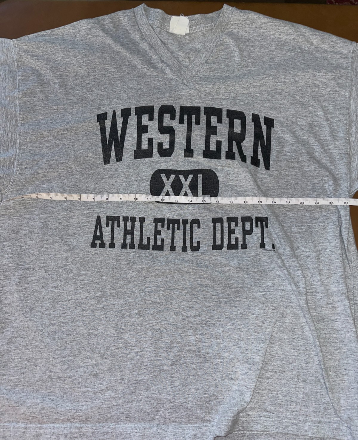 VINTAGE WESTERN XXL ATHLETIC DEPT. HALF SLEEVE T-SHIRT Grey V-Neck College WIU