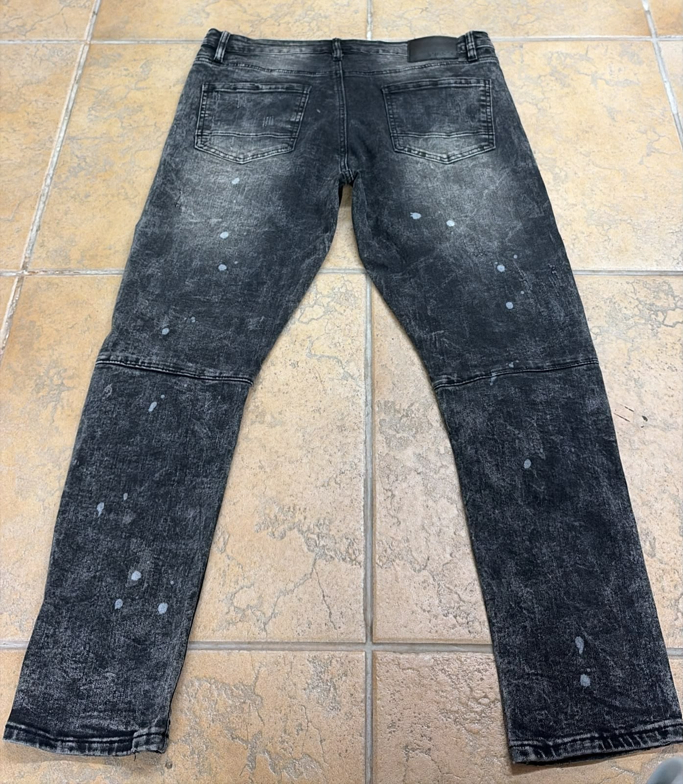 Rue21 Mens Moto Biker Pants Size 34×30 Black Acid Wash Ripped Distressed Stretch
