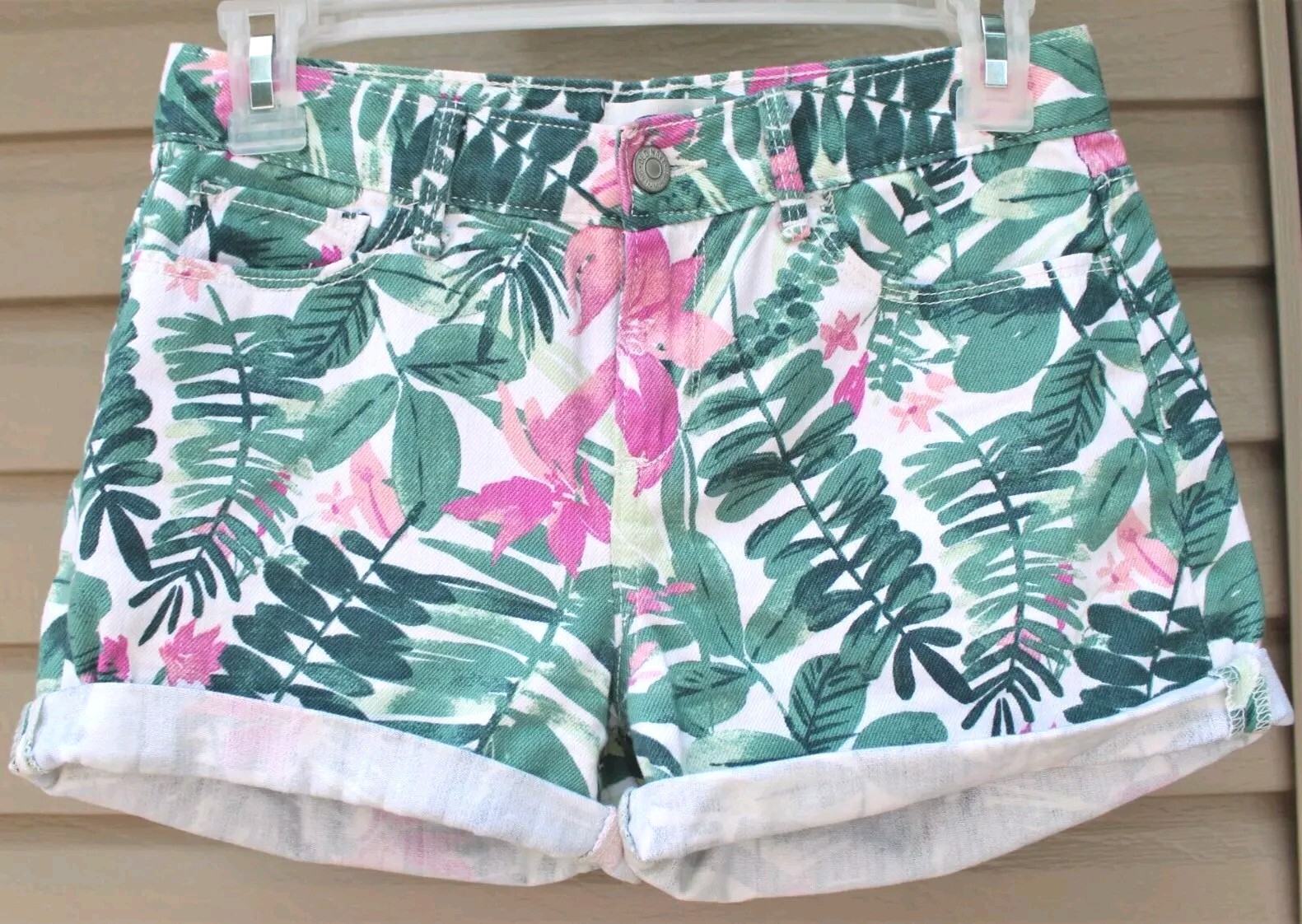 Old Navy Girls Plant Leaf Shorts Floral Botanical Print Cuffed Cotton Sz 14