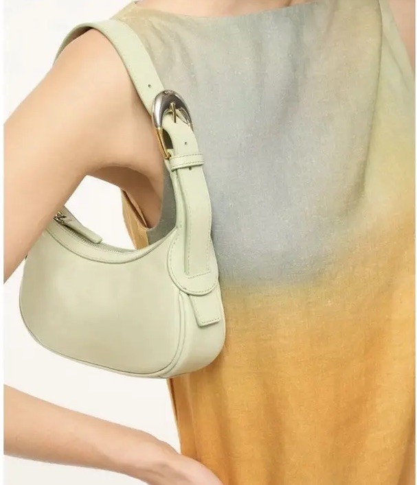 NWT STAUD Lennox pale jade Green baguette Shoulder Bag with two toned buckle