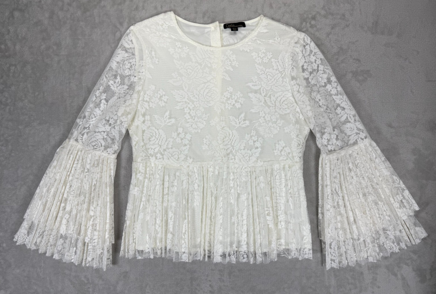 Dalia White Lace Bell Sleeve Peplum Top M Boho Cottagecore Festival Blouse