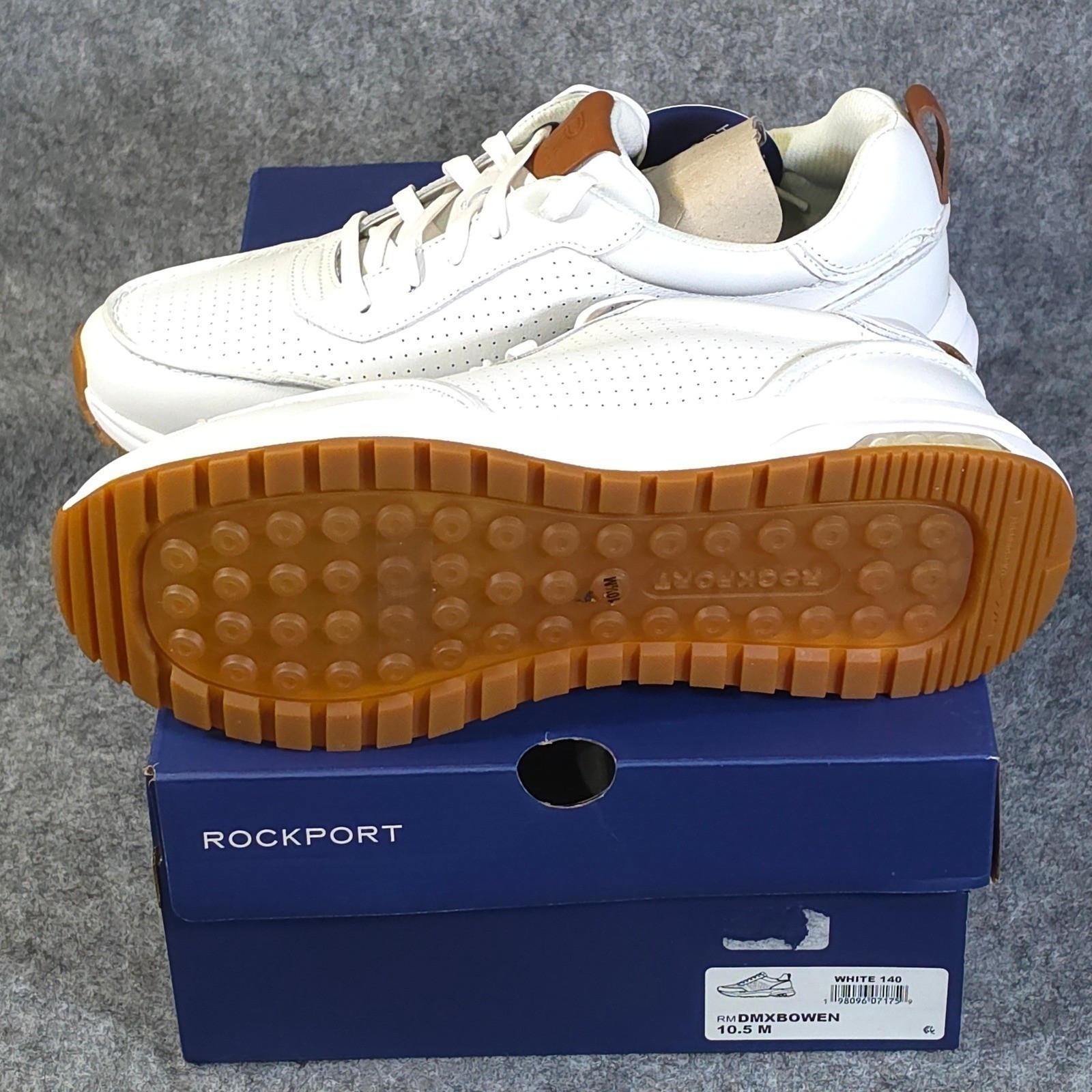 Rockport Bowen Mens White Leather Sneakers Reebok DMX Technology size 7.5 NEW