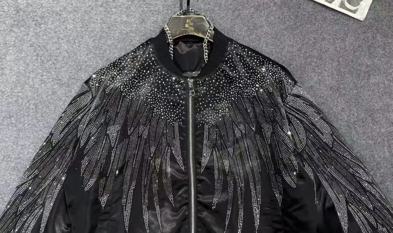 New Men Luxury Diamond Wings Rhinestones Fashion Black Jacket Coat High Quality