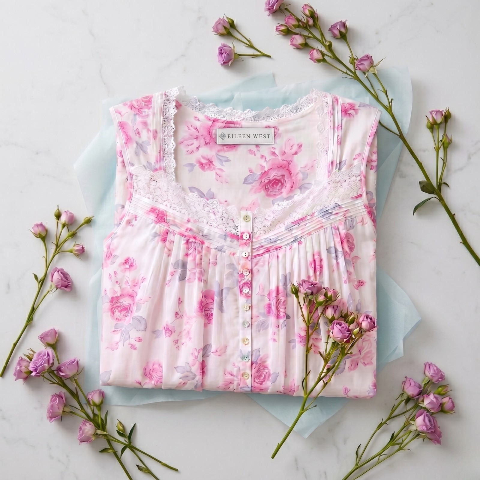 NWT Eileen Ballet Nightgown Long 100% Cotton Lawn West Pink Roses Regular, Rose