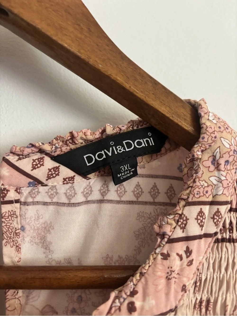 Davi + Dani Boho Light Pink Patterned Cottagecore Smocked Sleeveless Dress, 3X