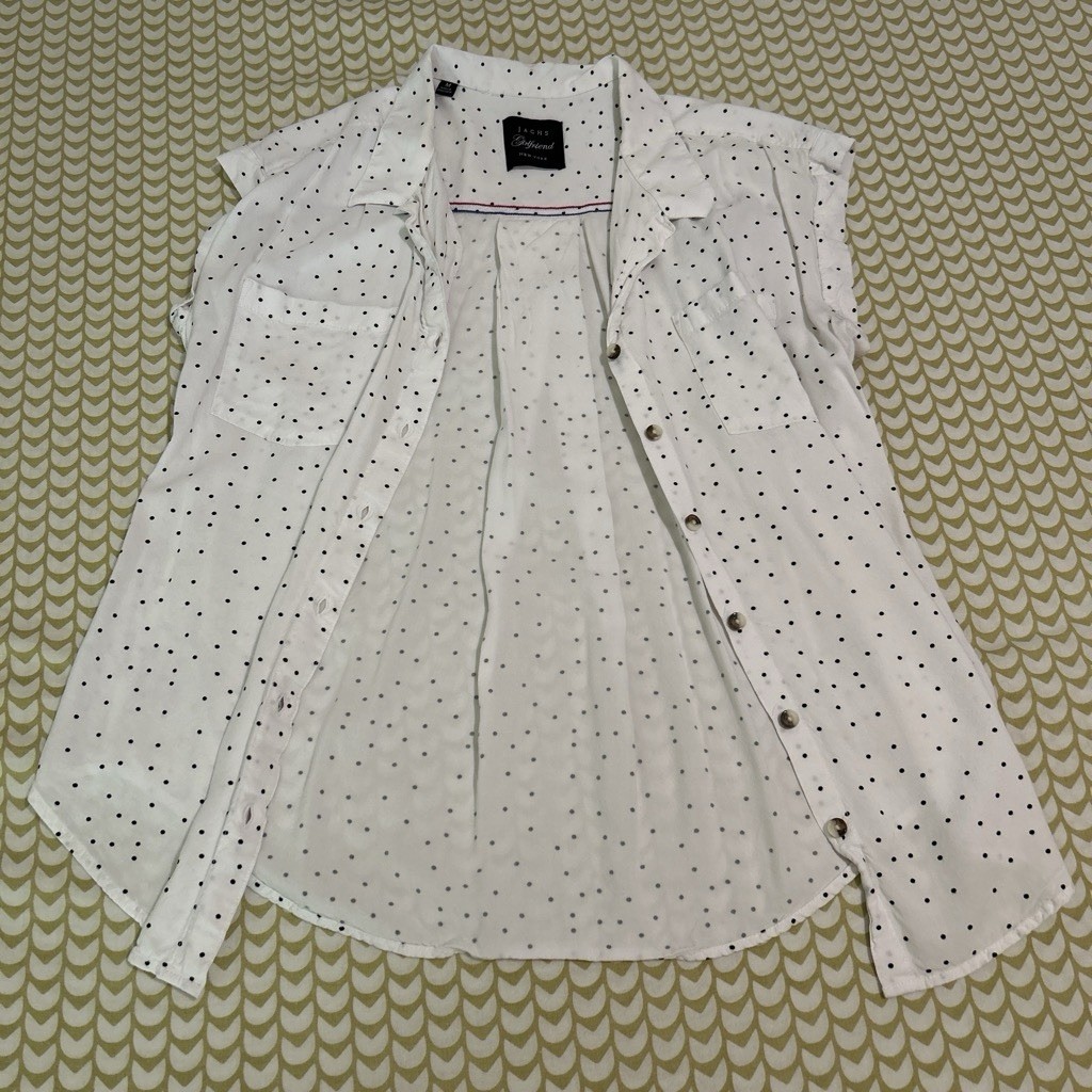 JACHS Girlfriend White/Black Polka Dot Button-Up Blouse M
