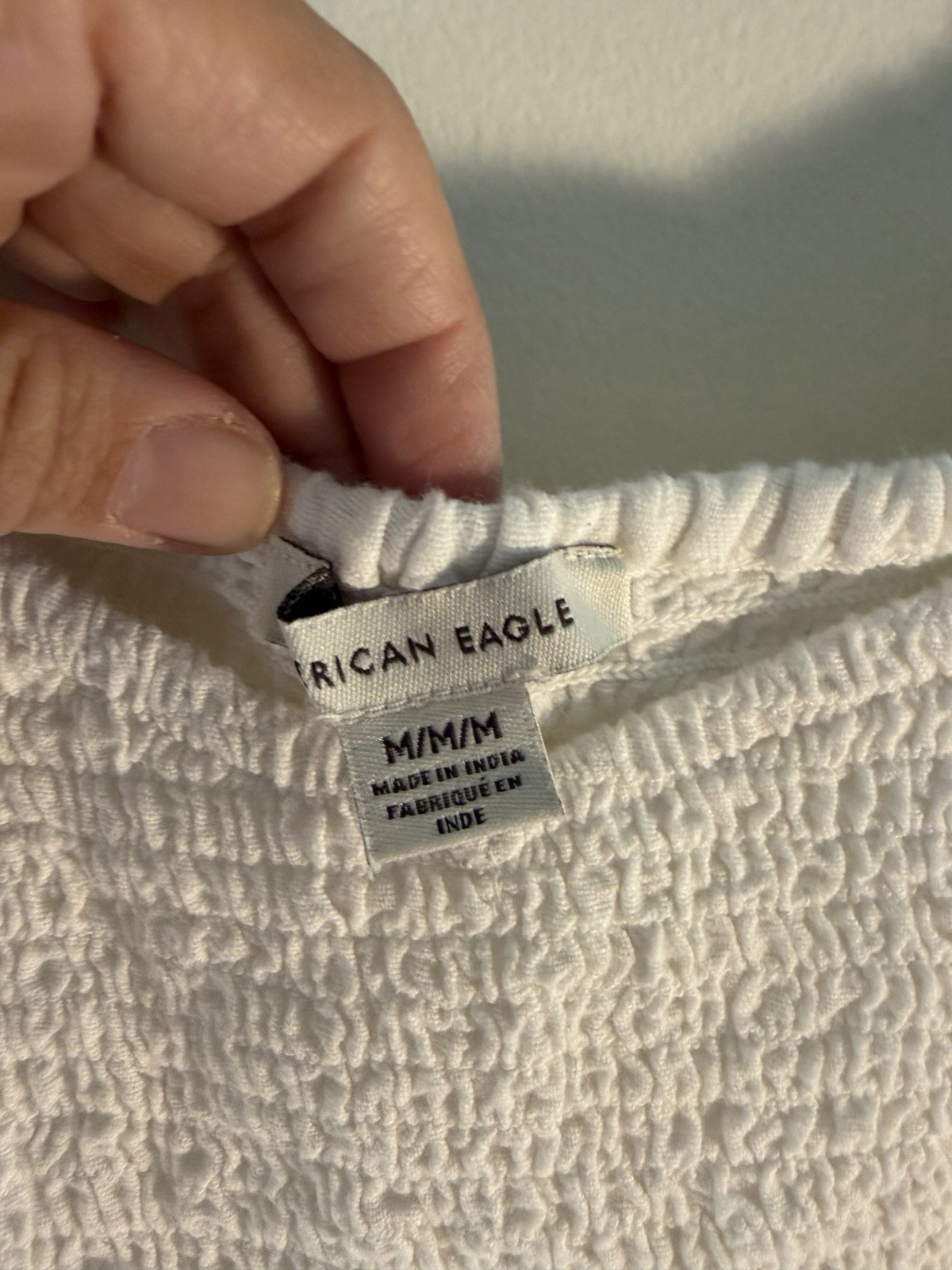 American Eagle Smocked Crop Top Womens M White Puff Sleeve Cotton Linen
