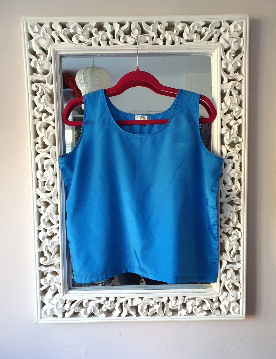 Vintage Sky Blue Thai Silk Top, UK Size L 16-18 Immaculate Handmade