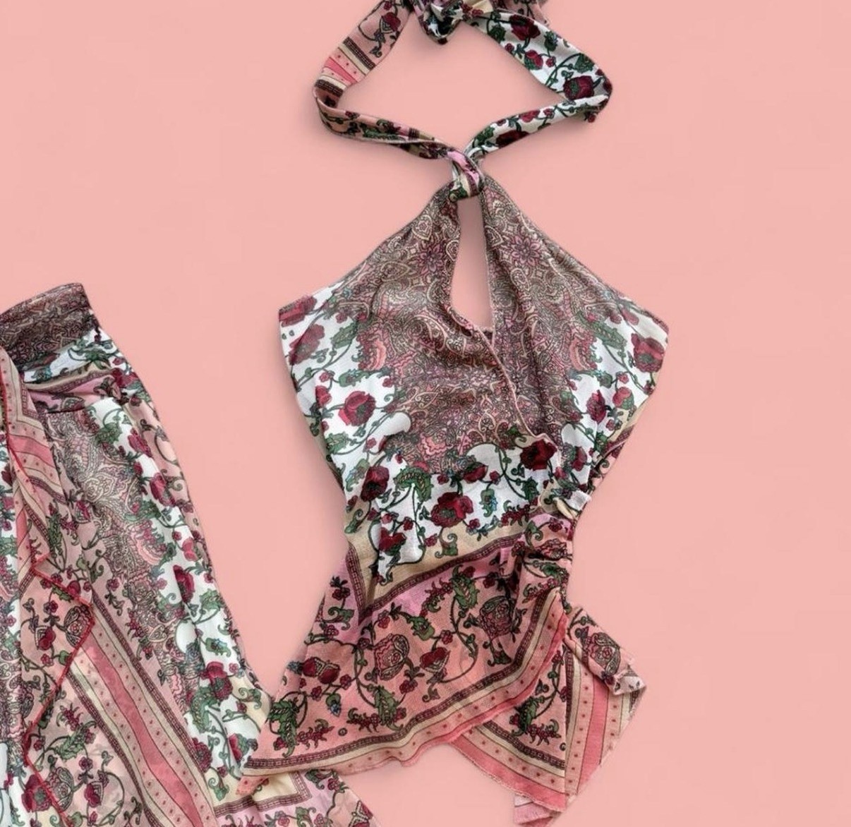 Morgan De Toi Fairycore Pink Paisley Halterneck And Skirt Set Pretty Small