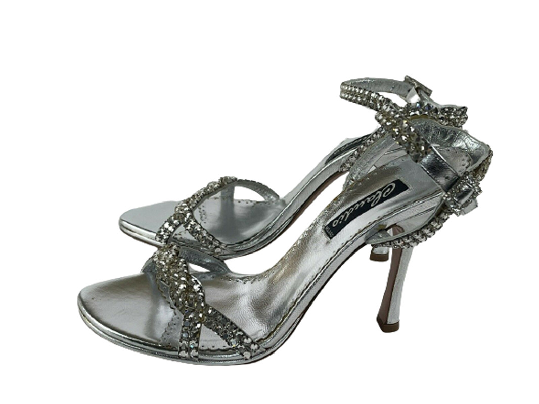 Francesco Sacco Leather Shoes Silver Crystal Size 39 Italy Retail $420